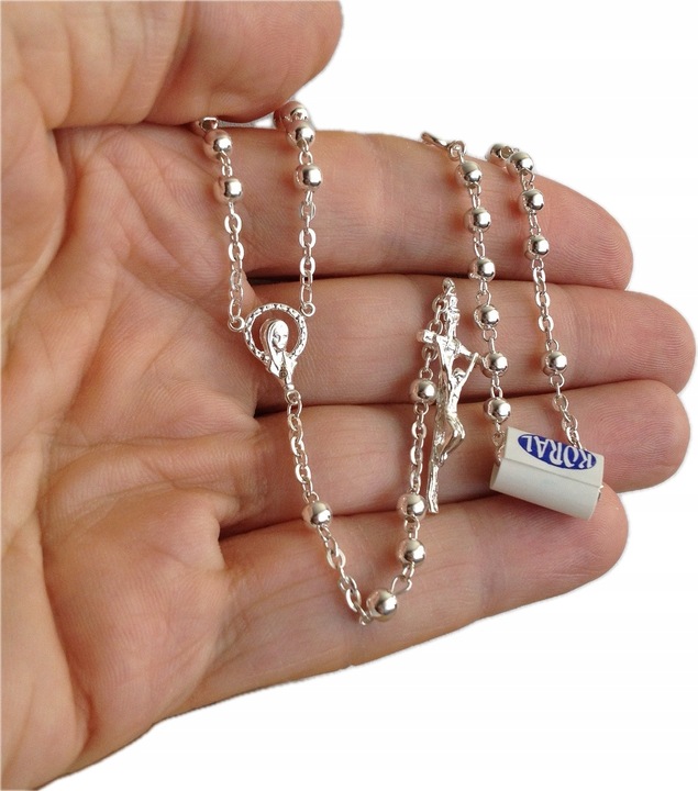 Różaniec Srebrny próby 925 (na PREZENT / KOMUNIA / CHRZEST / BIERZMOWANIE)