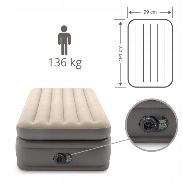 MATERAC DMUCHANY WELUROWY ŁÓŻKO INTEX Z POMPKĄ