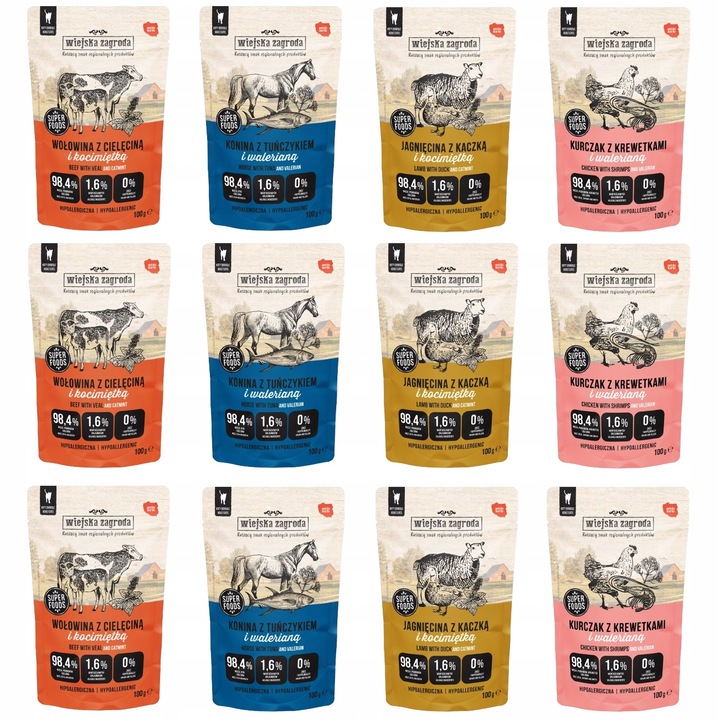 Wiejska Zagroda Karma Mokra dla Kota Mix 12x 100g Bezzbożowa Hipoalergiczna