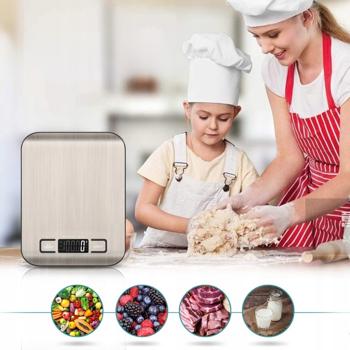 WAGA KUCHENNA ELEKTRONICZNA LCD DO 10KG OD 1G SREBRNA DOMOWA DOKŁADNA