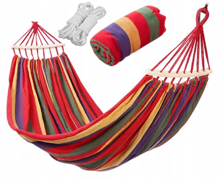 HAMAK OGRODOWY TURYSTYCZNY JEDNOOSOBOWY Z DRĄŻKIEM MOCNY 1 OSOBOWY 260x80CM