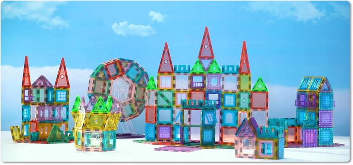 KLOCKI MAGNETYCZNE 3D konstrukcyjne DUŻE Zestaw 45 el. Magnetic Tiles