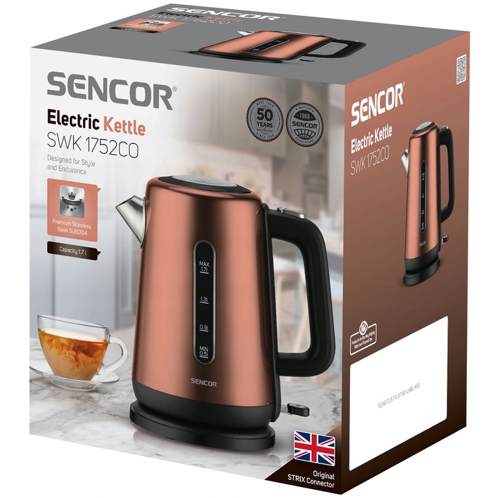 Czajnik elektryczny Sencor SWK1752CO 2200W 1.7L 360° STRIX STAL-owy SUS304