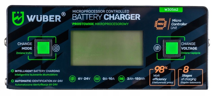 PROSTOWNIK 6/8/12/14/16/24V MIKROPROCESOROWY ŁADOWARKA DO AKUMULATORA 10A