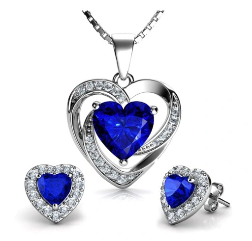 Serca Srebrny Komplet Cyrkonie Srebro 925 Prezent