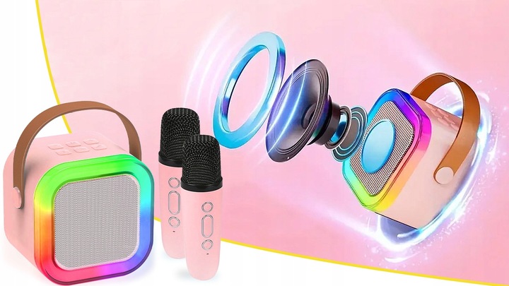 ZESTAW GŁOŚNIK BLUETOOTH PRZENOŚNY KARAOKE RGB 2 MIKROFONY USB SD MINI JACK