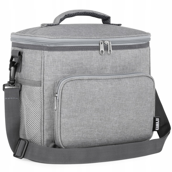 SOLIDNA TORBA TERMICZNA NA LUNCH PIKNIK 2 KOMORY + KIESZENIE PASEK SZARA