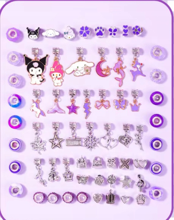 DUZY ZESTAW X2 CHARMS KUROMI 72EL DO ROBIENIA BRANSOLETEK +PUDELKO PREZENT