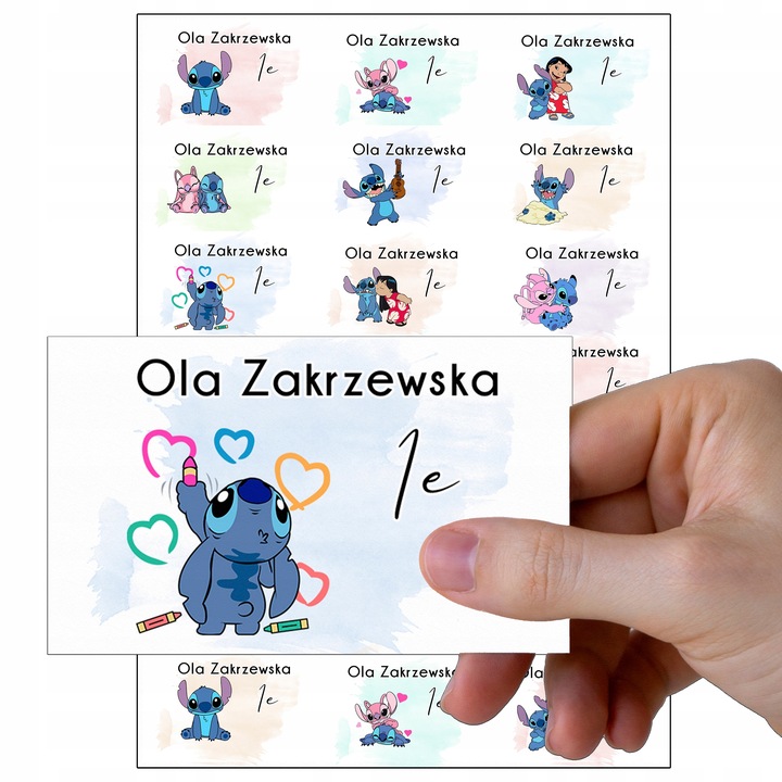 NAKLEJKI SZKOLNE imienne na zeszyty książki Stitch Stich 21szt. [szk6]
