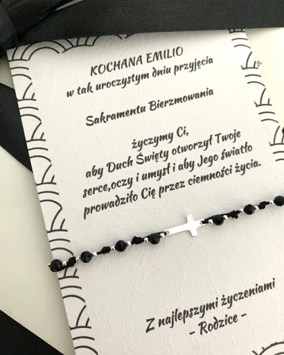 Dziesiątka różańca bransoletka RÓŻANIEC srebro onyks GRAWER TWÓJ TEKST