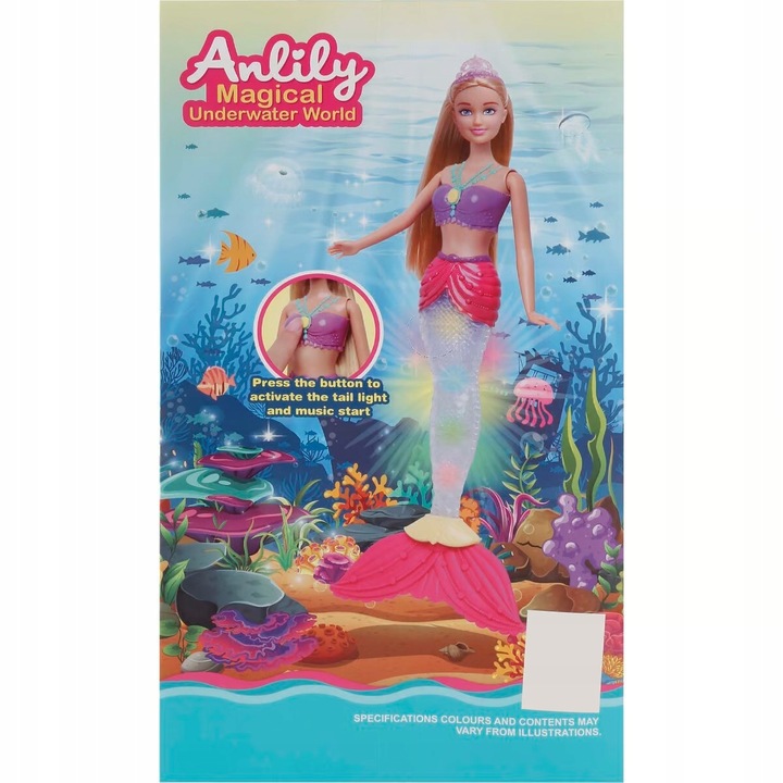 LALKA SYRENKA ZABAWKA DLA DZIECI PREZENT EFEKTY DŹWIĘKOWE ŚWIETLNE ANLILY