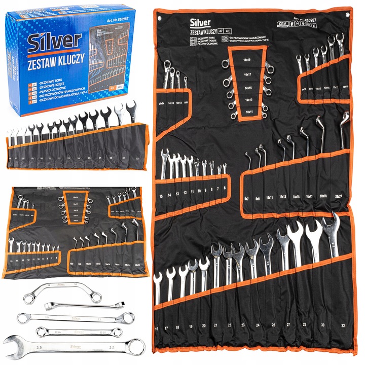 KLUCZE PŁASKO OCZKOWE 6-32 TORX ZESTAW NA PŁACHCIE PŁACHTA 47 ELEMENTY