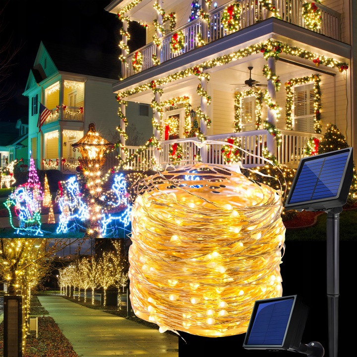 Lampki CHOINKOWE solarne do ogrodu 200 LED DRUCIK świąteczne ZEWNĘTRZNE 20m