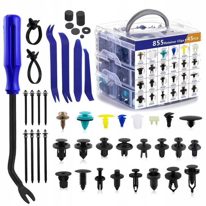 SPINKI KLIPSY KOŁKI DO AUTA TAPICERKI SAMOCHODOWE 900 SZTUK 5x NARZĘDZIA