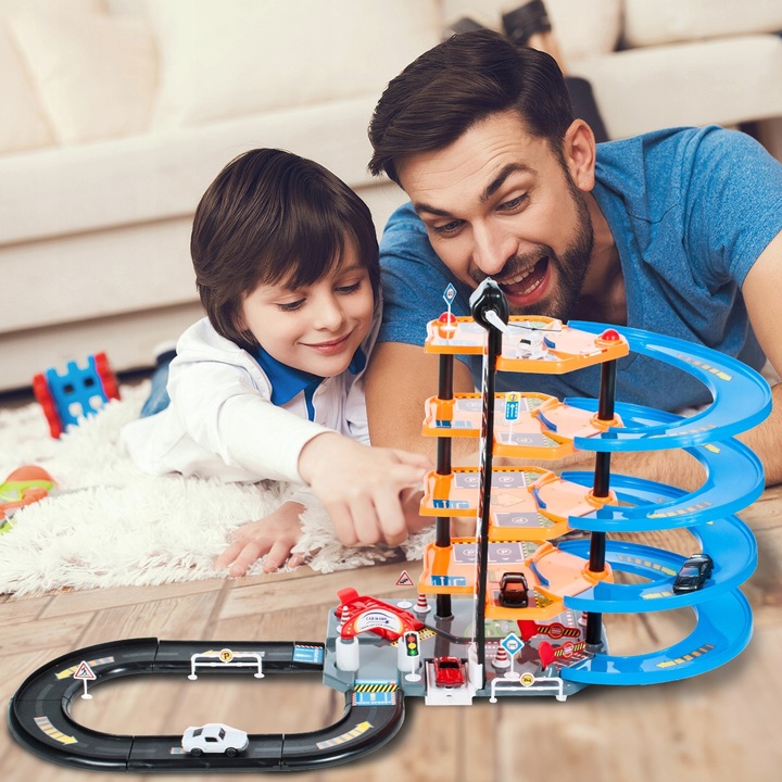 PARKING GARAŻ DLA SAMOCHODÓW 4 AUTA TOR WYŚCIGOWY ZJEŻDŻALNIA 4 PIĘTRA