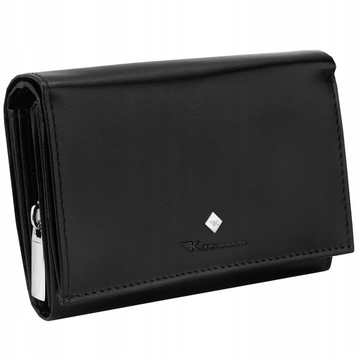 KOCHMANSKI portfel damski skórzany mały czarny na karty dokumenty pojemny