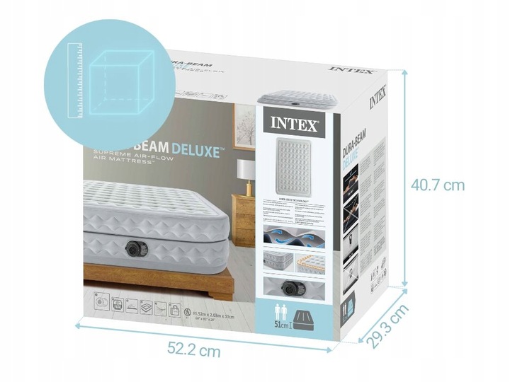 Materac Dmuchany Dwuosobowy Łóżko do Spania z Pompką 230V Intex 64490 NEW