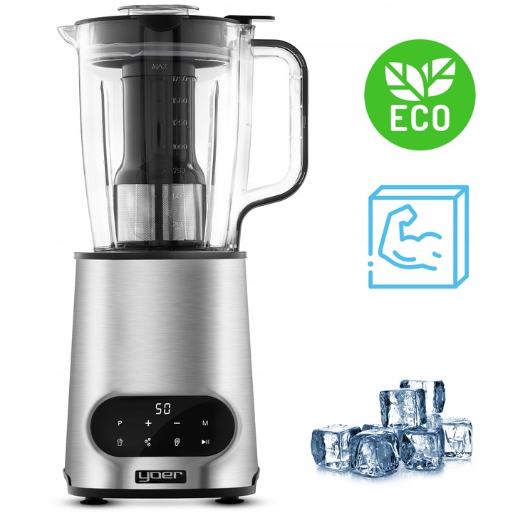 Blender kielichowy Automatyczny Tritan Yoer INOX 2,4L 2200W +Sito do soku