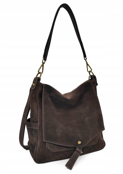 Zamszowa torebka worek skóra brązowa czekoladowa