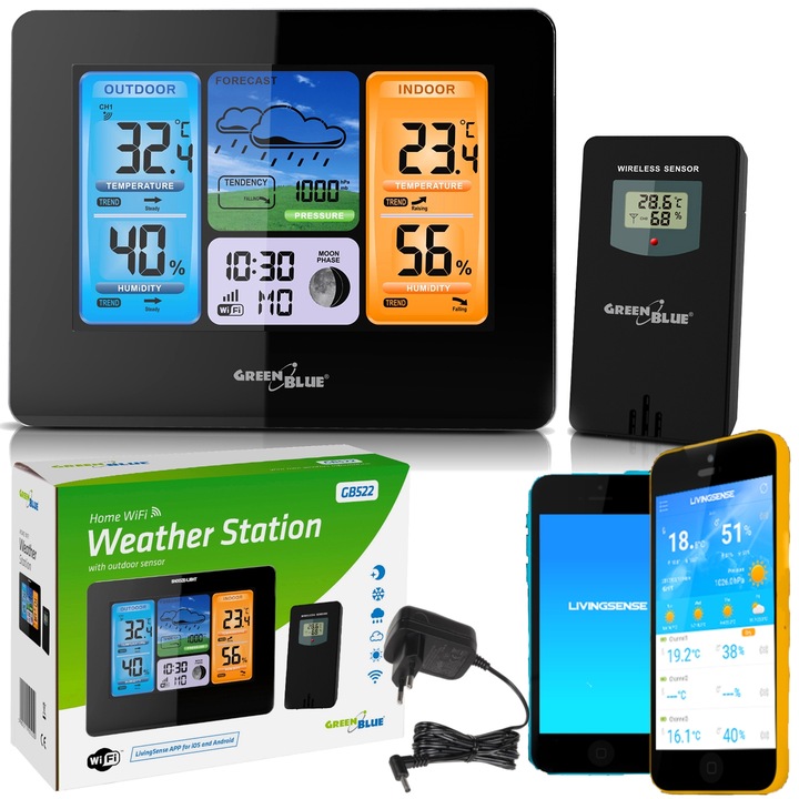 STACJA POGODY POGODOWA BEZPRZEWODOWA Z Wi-Fi ZEGAR APLIKACJA SMARTFON