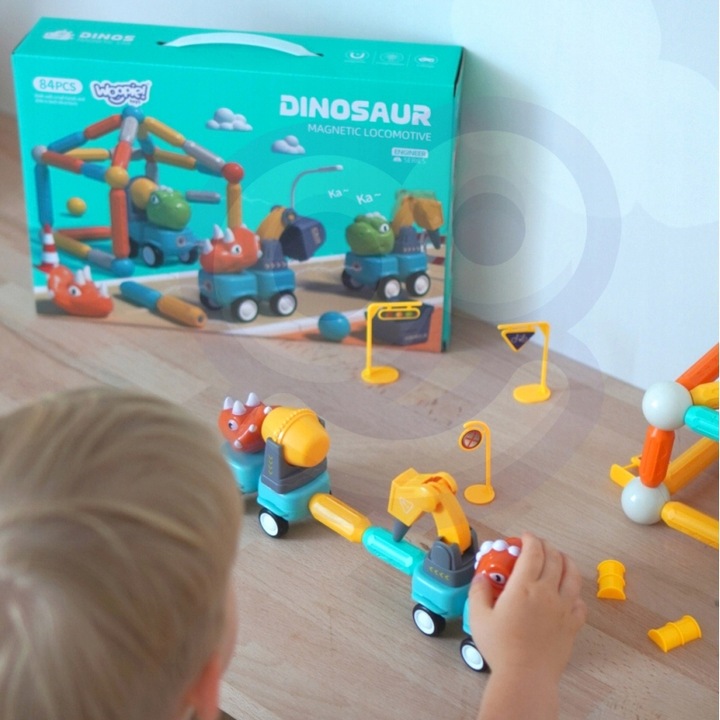 Klocki Magnetyczne Dinozaury Konstrukcyjne 84 el. WOOPIE