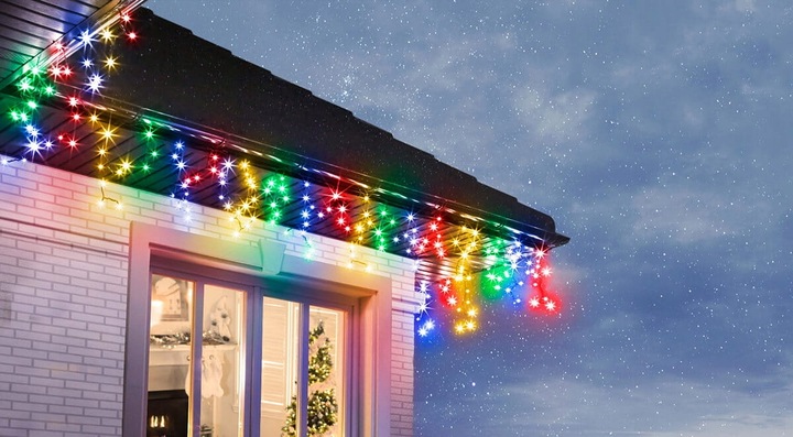 KURTYNA ŚWIETLNA SOPLE ZEWNĘTRZNE 200 LED LAMPKI FLASH MULTIKOLOR