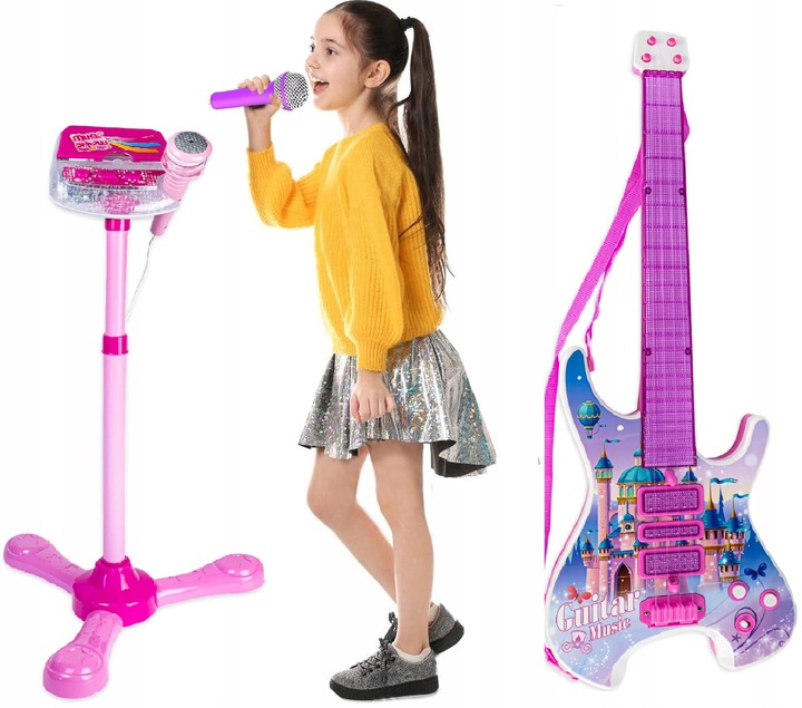Gitara elektryczna zestaw karaoke dla dzieci mikrofon struny muzyka statyw