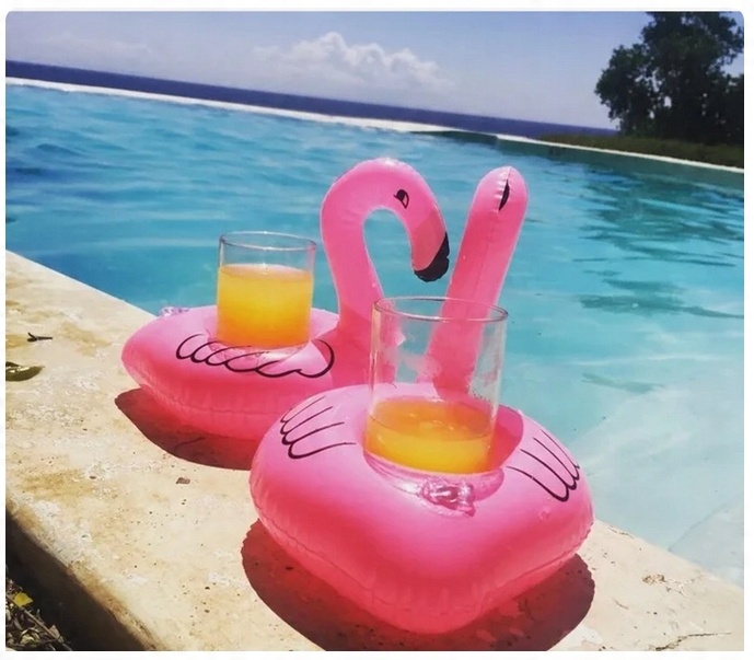 12 x DMUCHANY UCHWYT NA NAPOJE Podstawka Do Drinków FLAMING Podkładka BASEN