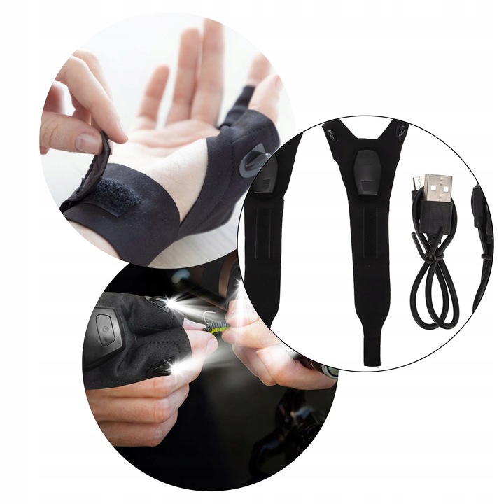 RĘKAWICZKI LED USB RĘKAWICZKI Z LATARKĄ LED ŚWIECĄCE RĘKAWICE ładowane USB