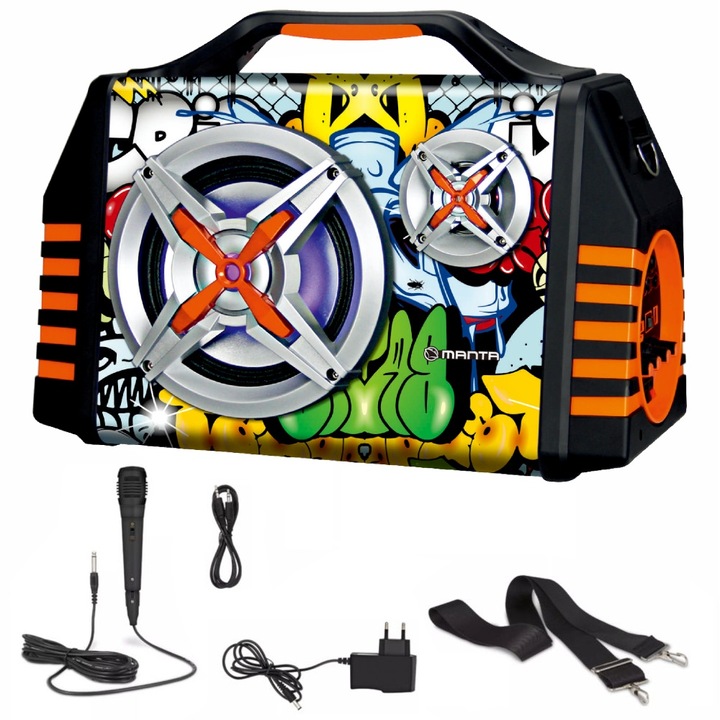 Głośnik Bluetooth Przenośny Karaoke Mikrofon Manta Helios 2 USB, AUX, FM 8h