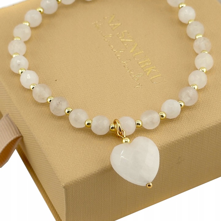 Naszyjnik - Choker z serduszkiem z Kwarcu Jadeit Biały
