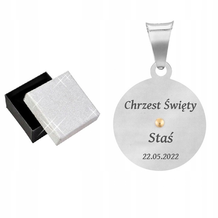 SREBRNY ŁAŃCUSZEK KORDEL + MEDALIK 925 PREZENT NA KOMUNIĘ CHRZEST + GRAWER