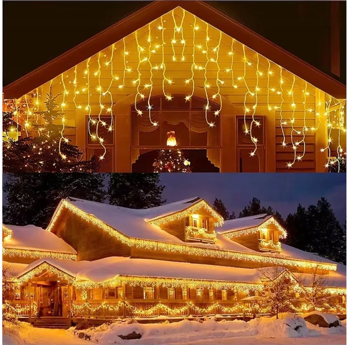 Lampki Zewnętrzne Sople LED 500 23m Biały Ciepły Światełka Świąteczne