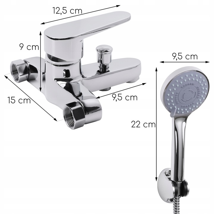 Bateria wannowa ścienna chrom srebrna z prysznicem kran do wanny YOKA HOME