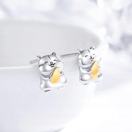Kolczyki srebrne dla dziewczynki dzieci chomik chomiki wkrętki sztyfty
