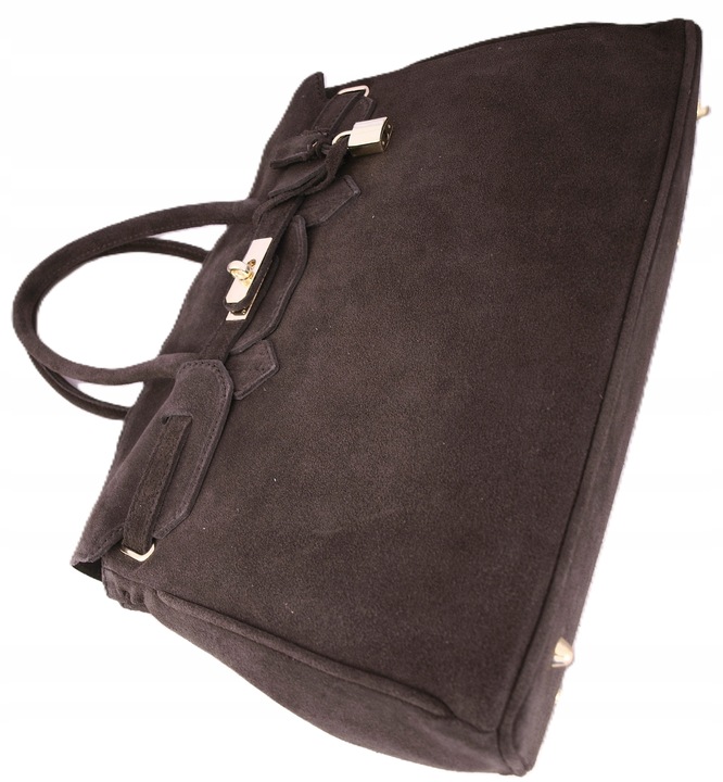 Torebka Włoska CZEKOLADOWA Kuferek SKÓRA ZAMSZ NATURALNY Vera Pelle+pasek