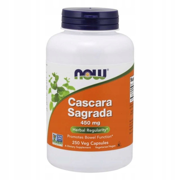 NOW Foods Cascara Sagrada Szakłak Jelita Zaparcia Wątroba 450mg 250 vcaps