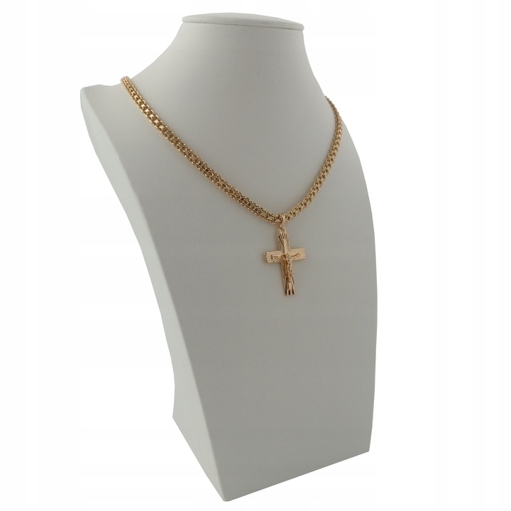 ZŁOTY ŁAŃCUSZEK BISMARK 50CM 5MM Z KRZYŻYKIEM STAL CHIRURGICZNA 18K PREZENT