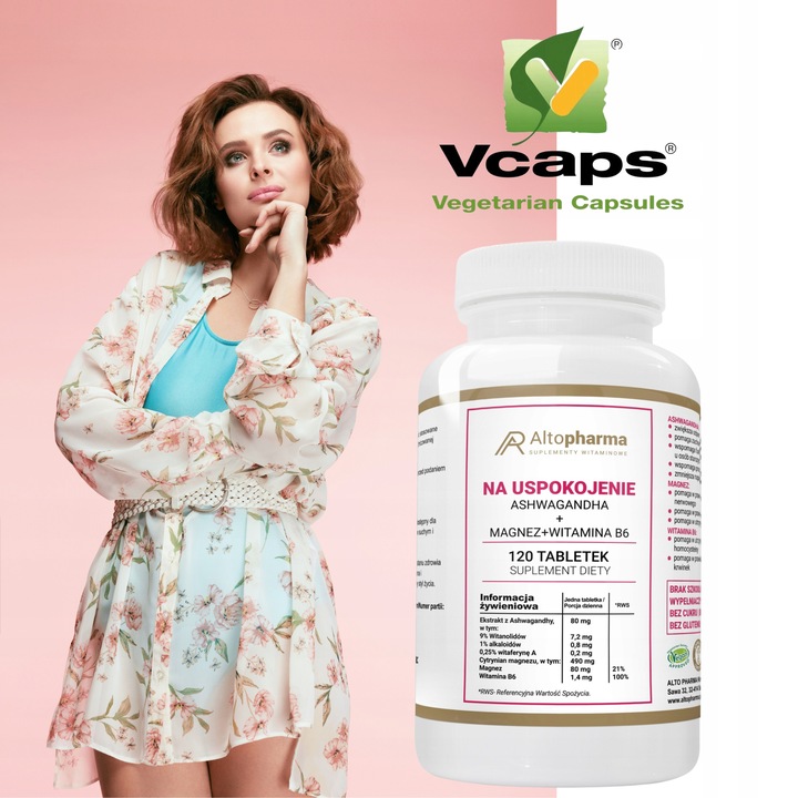 ASHWAGANDA + MAGNEZ + WIT B6 STRES ZMĘCZENIE 120t