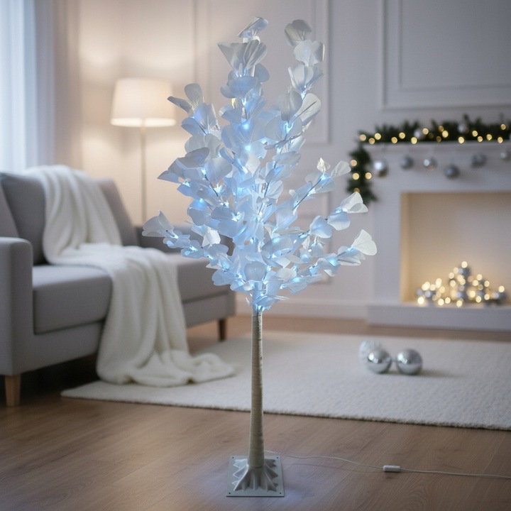 Drzewko Świąteczne Ozdobne Świecące LED BRZOZA 150 cm Lampki Białe Zimne
