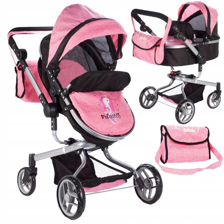 WÓZEK DLA LALEK GŁĘBOKI SPACERÓWKA 2w1 LEKKI SKŁADANY + TORBA + GONDOLA