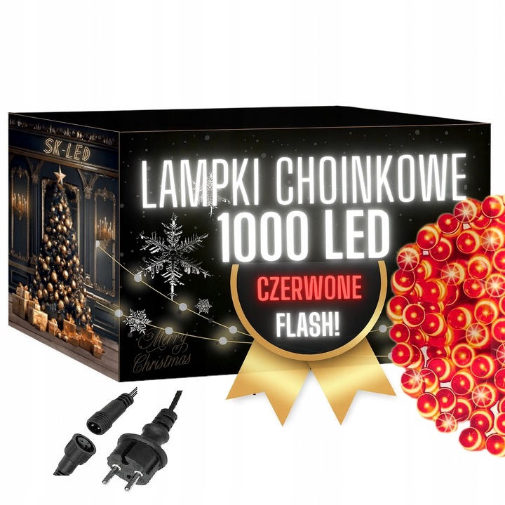 Lampki Choinkowe LED 1000 Czerwone Flash 72m IP44 Zewnętrzne Wewnętrzne