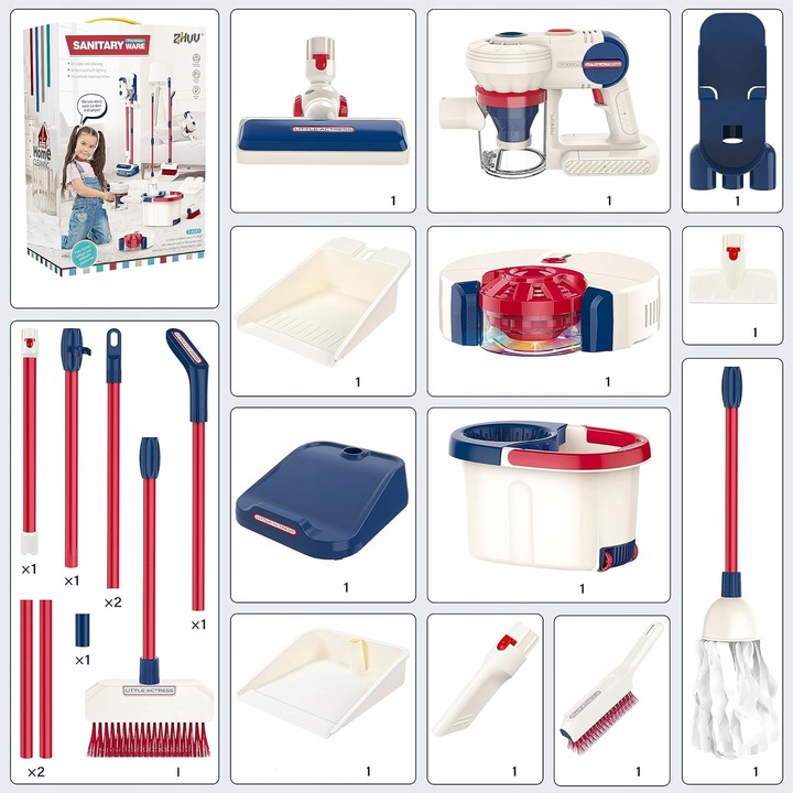 Zestaw Sprzątający 8w1 Odkurzacz Pionowy dla Dzieci Robot Mop Miotła 3 L+