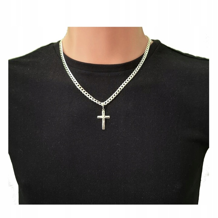 Łańcuszek Męski Srebrny Pancerka 5,00 mm z Krzyżykiem pr 925 Grawer Gratis