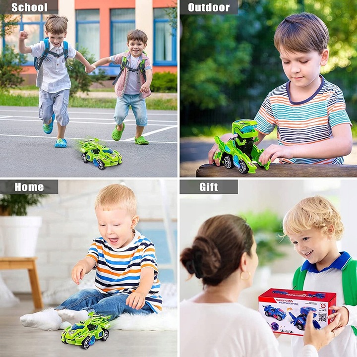 AUTO ROBOT DINOZAUR ZMIENIA JEŹDZI GRA ŚWIECI LED