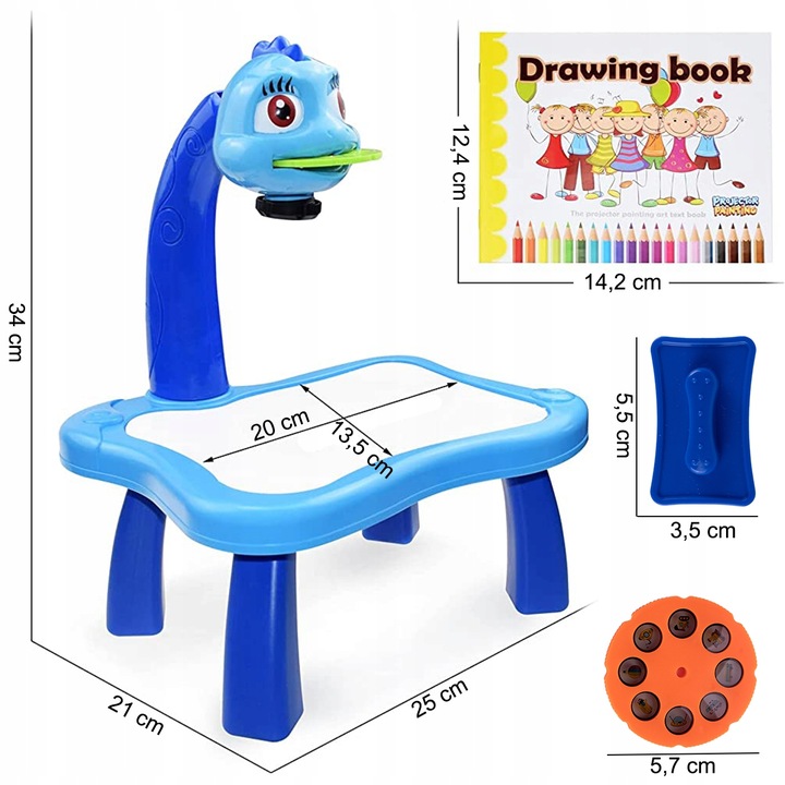 PROJEKTOR DO NAUKI RYSOWANIA Z LAMPKĄ RZUTNIK DUŻY 12 PISAKÓW 24 WZORY