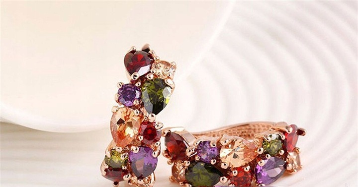 Eleganckie złote kolczyki z cyrkoniami od Swarovskiego, Multicolor 14k