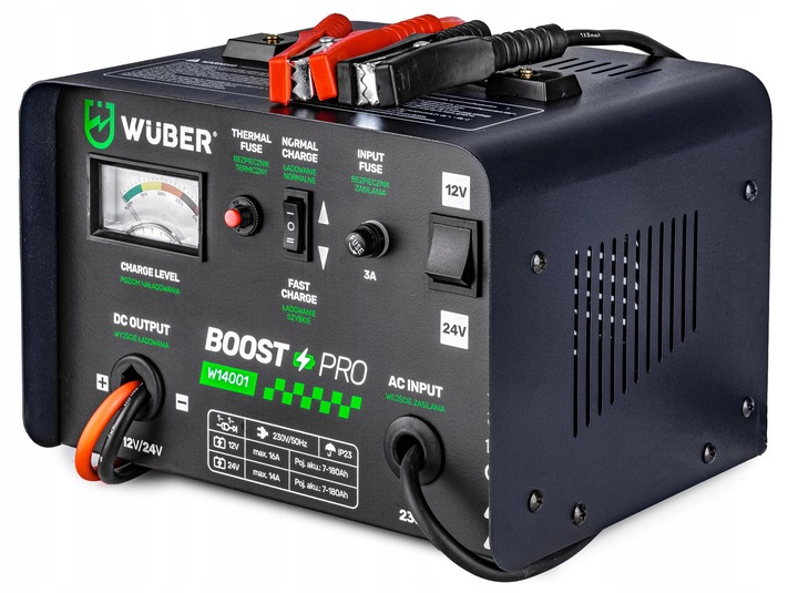 PROSTOWNIK AKUMULATOROWY 16A SAMOCHODOWY 7-180AH DO ŁADOWANIA 12V24V WUBER