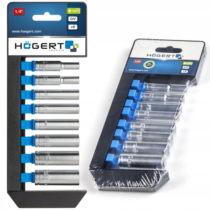 HOGERT HT1A886 ZESTAW NASADEK DŁUGICH 1/4'' NASADKI DŁUGIE 8szt. 5.5mm-13mm