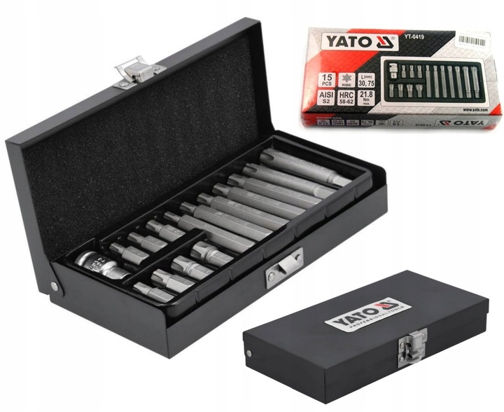 YATO ZESTAW 15 BITÓW KOŃCÓWEK WKRĘTAKOWYCH RIBE 30x70mm KOMPLET YT-0419